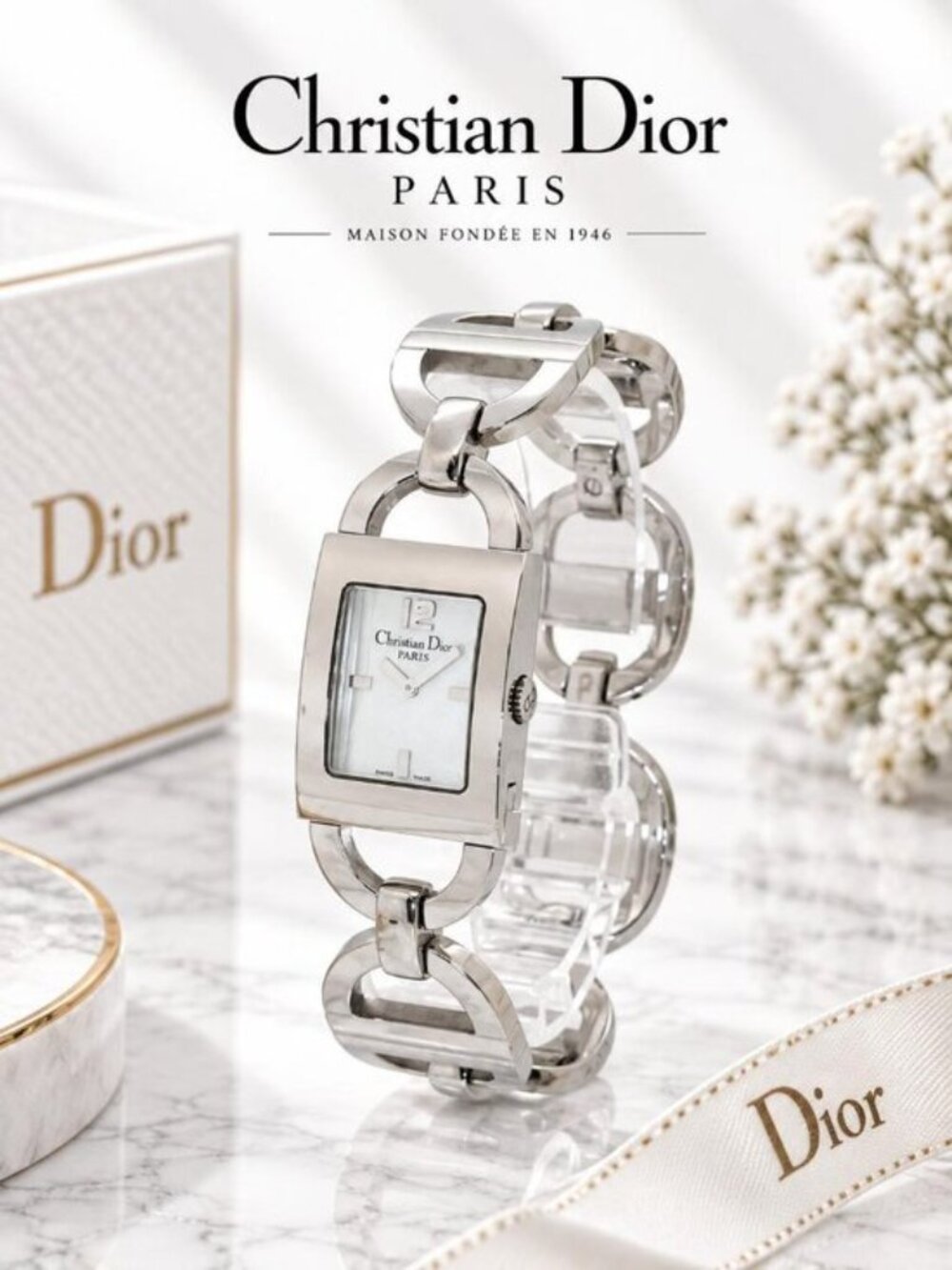 Authentic Christian Dior Malice Silver Logo Link Ladies Luxury Watch